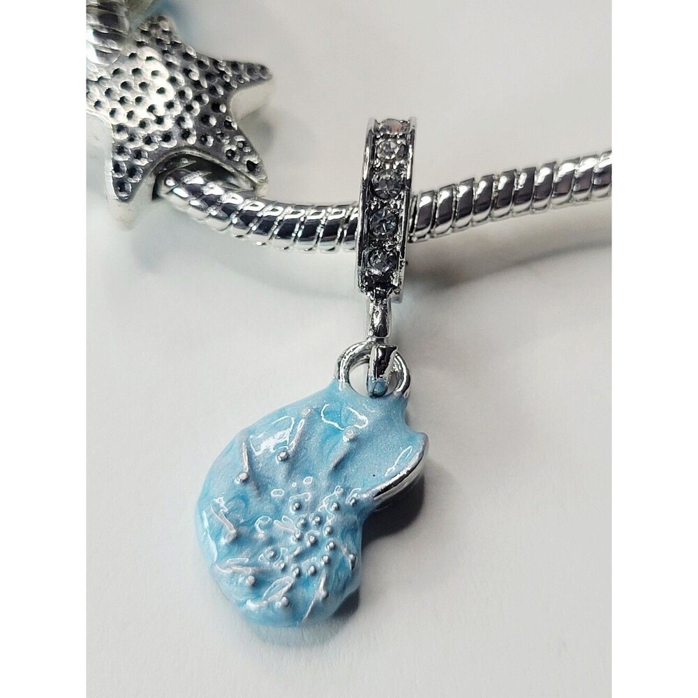 NWT S925 Pandora Style Charm Bracelet Nautilus Shell, Aqua Blue Ocean Charms - Picture 5 of 9